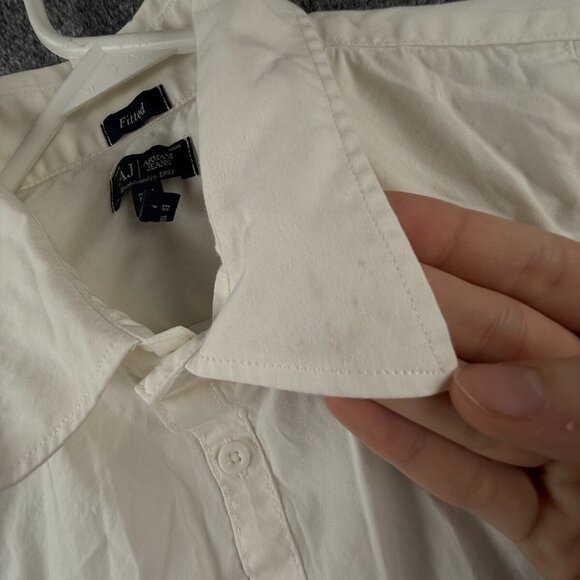 Armani Jeans 2XL Fitted White Button Up Shirt Long Sleeve Cotton Blend Stretch * - Picture 11 of 16